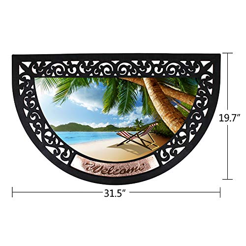 Half Round Rubber Welcome Door Mat, Decorative Indoor Outdoor Doormat Non Slip Front Door Mat, Easy To Clean Low Profile Mat For Entry Patio Garage High Traffic Areas (Seaside Welcome Door Mat B) #TOP4
