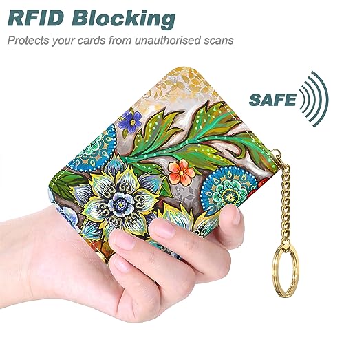 Image of Nipichsha Credit Card Holder, Small RFID Card Wallet for Women, Slim Leather Card Holder Wallet, Mandala Flower, 4.33 x 3.15 x 0.98 inches, Fashions