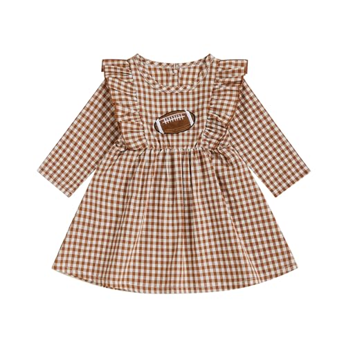 Kids Toddler Girl Football Outfits Rugby Dress Ruffle Long Sleeve Plaid Dresses Little Girl Fall Winter Clothes
