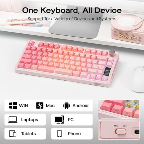 EPOMAKER TH80 V2 PRO Wireless Mechanical Keyboard, Screen & Knob, 10000mAh & 2.4G/BT, Hot-Swap, PBT Keycap, Mac Modifier, RGB, Creamy Gasket, Custom Gaming Keyboard for Mac/PC (Pink, Creamy Jade) - 5