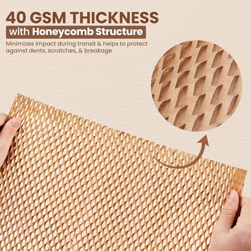 Image of Robustt Honeycomb Paper Bubble Wrap Roll 15 Inch x 50 Meters - Eco-Friendly Cushioning Paper Roll for Packing, Shipping & Moving, Strong Kraft Paper Protective Packaging Material (Pack of 1)