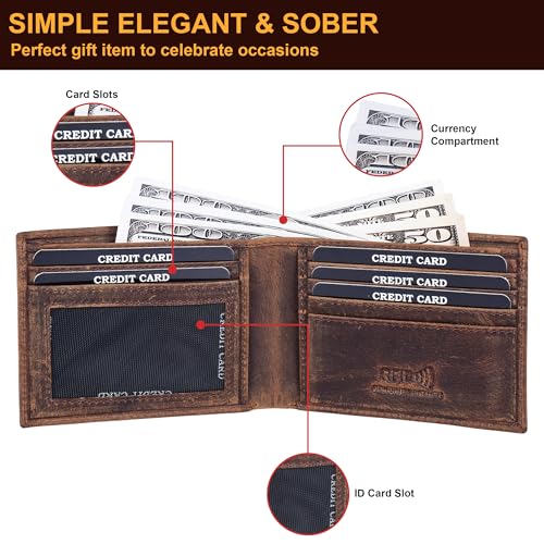ASAD Leather Bifold Wallets For Men With 2 Note Compartment, 6 Card Slots, 2 Slip Pocket & 1 ID Slot, Leather Bifold Wallets For Men, Color - Crazy Horse Brown3