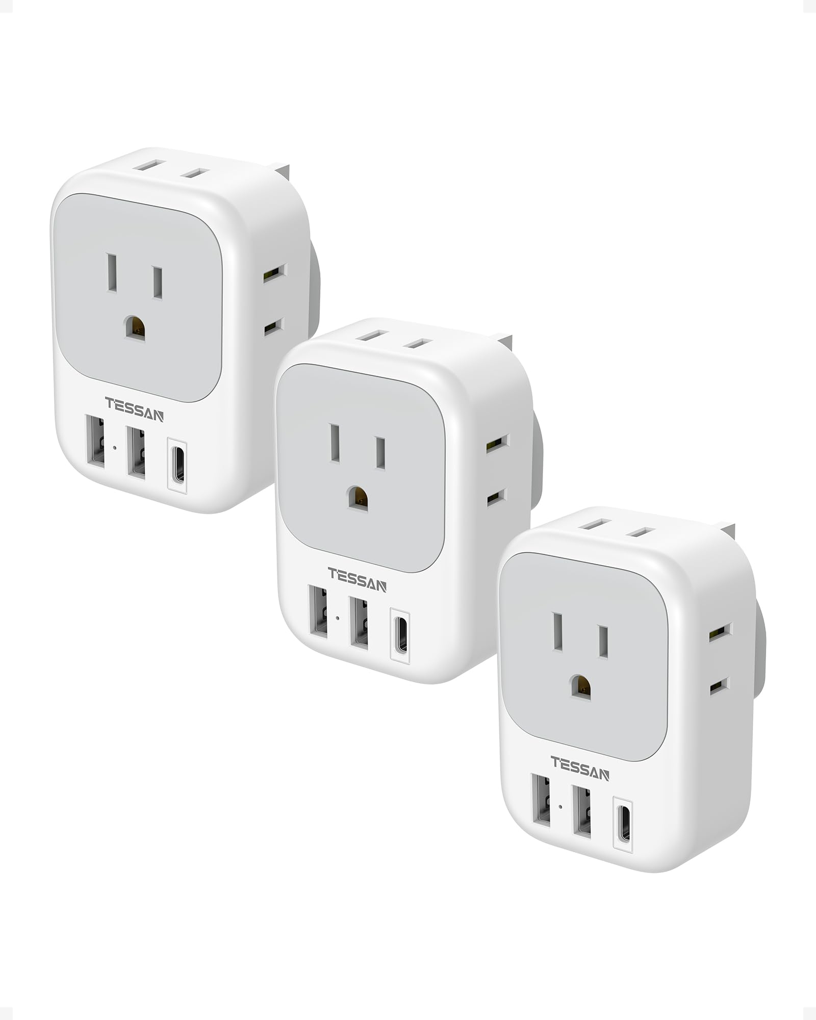 US to UK Plug Adapter 3 Pack, TESSAN Type G Adapter for Travel with 4 Outlets 3 USB Charger(1 USB C), Ireland Power Adaptor for USA to England London Scotland Dubai Singapore Hong Kong Qatar