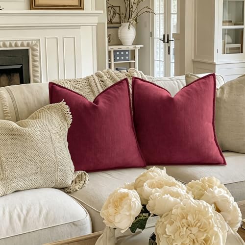 Image of ZWJD Burgundy Pillow Covers 26x26 Set of 2 Chenille Throw Pillow Covers with Elegant Design Soft and Luxurious Decorative Throw Pillows for Couch, Bed, and Home Decor