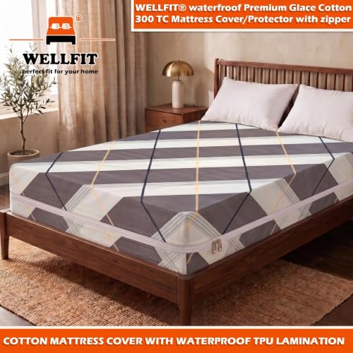 Image of WELLFIT Waterproof Premium Glace Cotton 300 TC Mattress Protector King Size | 78x72x6 Inches | Bed Cover with Zip | Mattress Cover with Zipper Chain | 6x6.5 Ft Mattresses