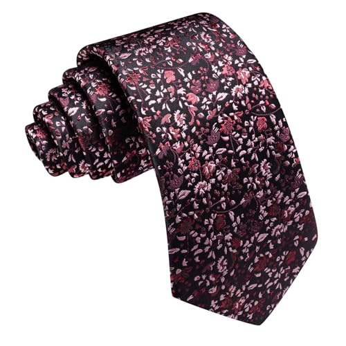 Image of Barry.Wang Floral Ties for Men Flower Necktie with Tie Clip Formal