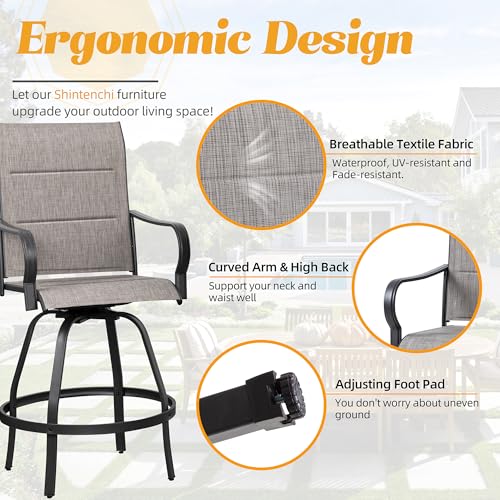 Shintenchi 4 Piece Patio Swivel Bar Stools, All-Weather Padded Textile Outdoor High Top Bistro Chairs,Outdoor Height Bar Patio Stools& Bar Chairs Set of 4 with High Back for Yard, Balcony, Deck - Image 5