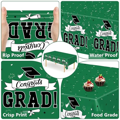 Image of 2Pcs Graduation Tablecloth, 108 inch X 54 inch Green Graduation Table Decorations 2026, Rectangle Tablecovers for Class 2026 Congrats Grad, Disposable Plastic Tablecover for Grad Decor Party Supplies for Kids