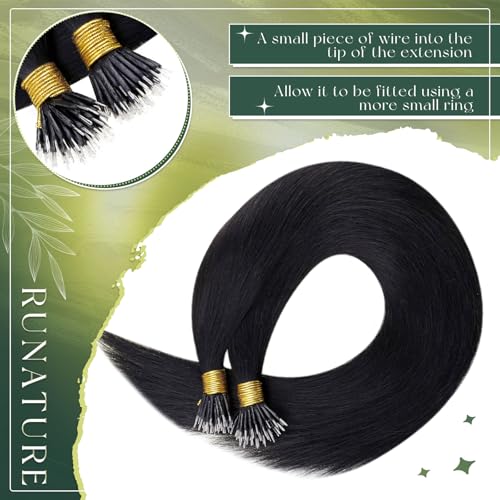 RUNATURE Nano Beads Hair Extensions Real Human Hair 22 Inch Nano Hair Extensions Real Human Hair Black Remy Straight Natural Black Invisible Nano Ring Hair 50s 50g #1 - Image 3