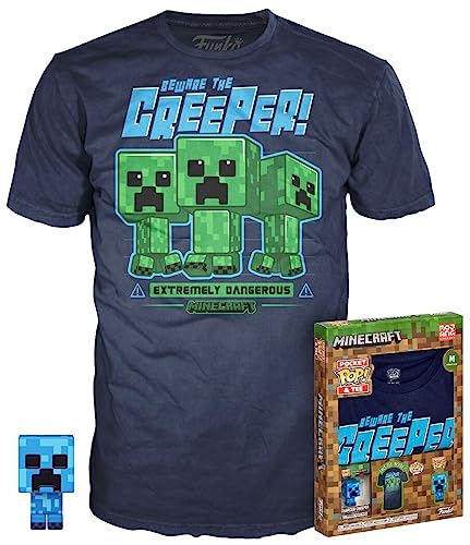 FUNKO POP- Pop & tee Minecraft Charged Creeper Funko + Camiseta Talla L Playsets, Multicolor (889698604789)