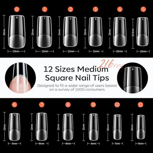 Image of Modelones Medium Square Nail Tips Pre-shaped Soft Gel Fake Nails False Full