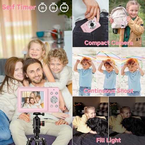 Image of Digital Camera, 44MP Compact Camera, FHD 1080P Point and Shoot Digital Cameras with 16X Zoom, Face Detect, Smile Capture, Anti Shake, for Boys Girls Teens Gifts (Pink)