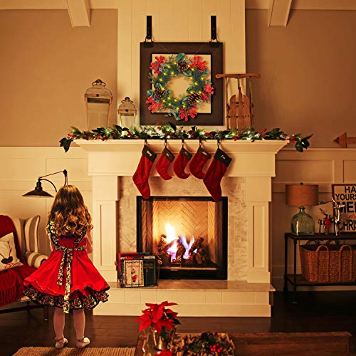 Rocinha Prelit Christmas Wreath with Lights, 22 Inches Artificial Front Door Wreath Garland with Berry, Pine Cone - Ideal Christmas Decor for Winter Holiday New Year, Indoor Outdoor