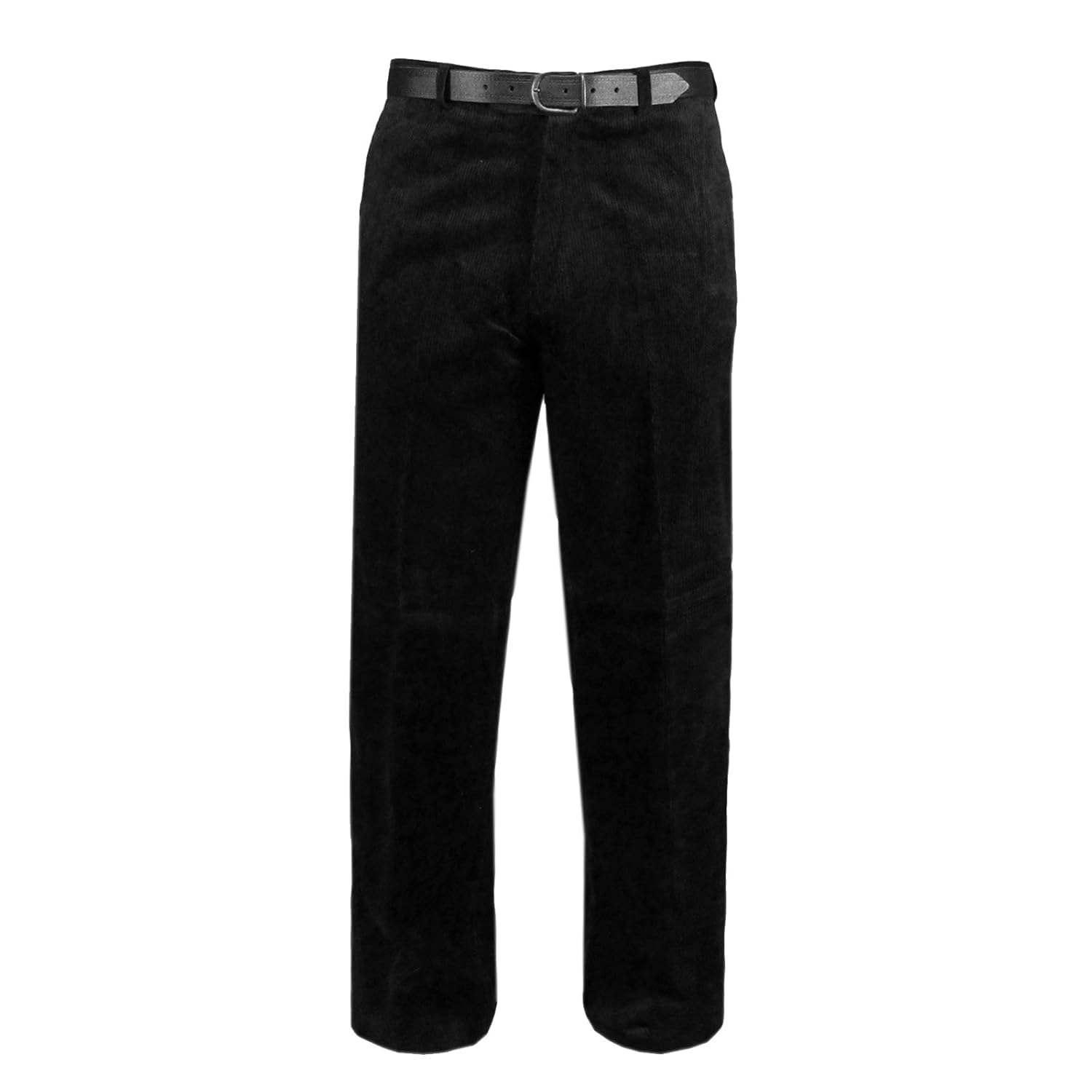 Myshoestore Men's Black Corduroy Cotton Trousers Formal Casual Flat Front Pants With Pockets 44W/29L