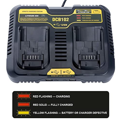 Dcb102Bp 2-Ports Battery Charger Replace For Dewalt 12V/20V Max Jobsite Charging Station Dcb102 Dcb102Bp Dcb105 Dcb112 Lithium Battery Dcb205-2 Dcb204 Dcb606 Power Tools Adapter #TOP2