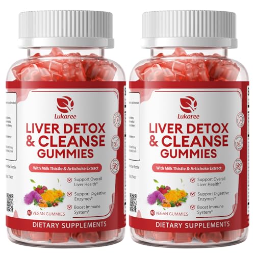 2 Pack Lukaree Liver Cleanse Detox & Repair Gummies | Sugar-Free Milk Thistle Supplement w/Artichok & L-Glutathione - Ultra-Concentrated Herbal Liver Support for Men & Women -Vegan,60 Count
