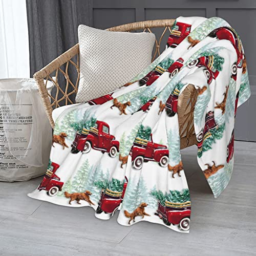 JOOCAR Farmhouse Christmas Throw Blanket Red Truck and Pet Dog Fannel Blanket Home Decor Soft Plush Warm Merry Christmas Throw Blanket for Bed Couch Living Room Sofa Chair(50" x 60") - Image 2
