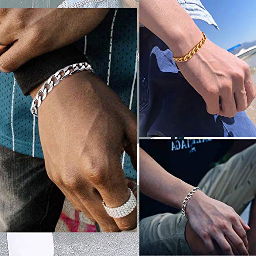 ChainsPro Men Sturdy Figaro/Cuban Chain Bracelet, 6/9/13mm Width, 7.48/8.26inch Length, 316L Stainless Steel/18K Gold Tone/Black- Send Gift Box3