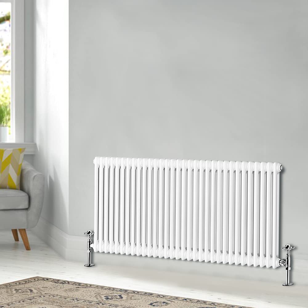 Blümme Traditional 600 x 1460mm Horizontal Cast Iron Radiator Central Heating Radiators Double Column White