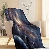 Dunkelviolett Flanell Fleecedecke – Weiche Strapazierfähige Decke 80 x 150 cm mit Weltraum Galaxie Planeten,Thermo Sofadecke Bettdecke für Wohnzimmer Schlafzimmer Geschenkidee Alle Jahreszeiten