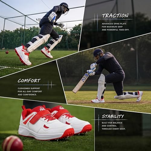 Image of RXN Victor Bowling Metal Spike Cricket Shoes for Men & Women | Cricket Spike Shoes with Phylon Sole, TPU Outsole & Synthetic Leather Upper Comes with Extra Nails & Keys to Tighten