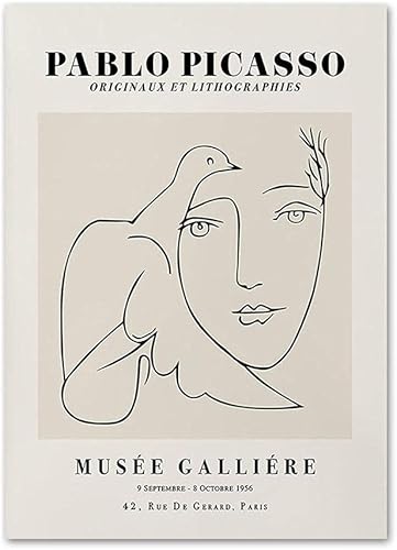 Picasso - Cuadros de pared abstractos para mujer, con líneas de cara, paloma de la paz, pósteres botánicos, impresiones de animales, lienzo vintage