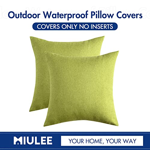 Miulee Pack Of 2 Outdoor Linen Farmhouse Throw Pillow Covers Decorative Vintage Square Pillowcases Waterproof Cushion Covers Cases For Spring Couch Garden Sofa Home Living Room 18X18 Inch Green #TOP5