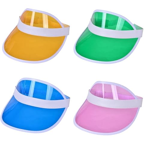 Unisex Sports Neon Sun Visor for Men Women,Pack of 4 Summer 80s Retro Sun Hat Beach for Golf, Baseball, Tennis Cover