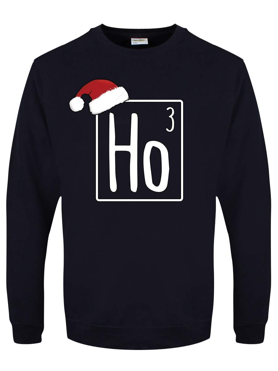 Grindstore Men's Navy Ho Ho Ho Blue Christmas Jumper Sweater