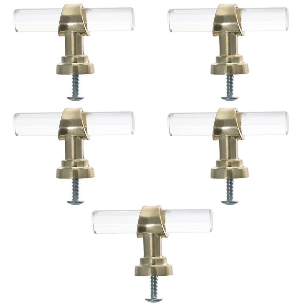 Upluckey Furniture Hardware 5 Pack Zinc Alloy Single Hole T Bar Cabinet Door Handles Luxury Crystal Dresser Knob Kitchen Bathroom