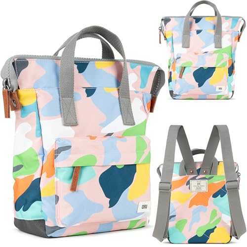 Image of ORI LONDON Small Tote Bag Backpack - Nylon Tote Backpack for Women & Men - Wide Mouth, Chunky Zippers - The Bantry, Mellow Camo