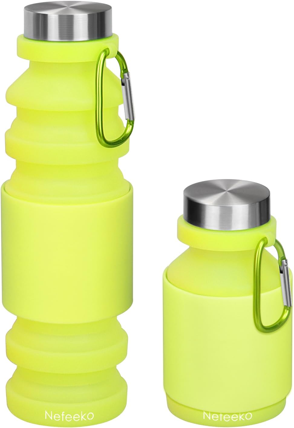 Collapsible Water Bottle, Reuseable BPA Free Silicone Foldable Water Bottles for Travel Gym Camping Hiking, Portable Leak Proof Sports Water Bottle with Carabiner