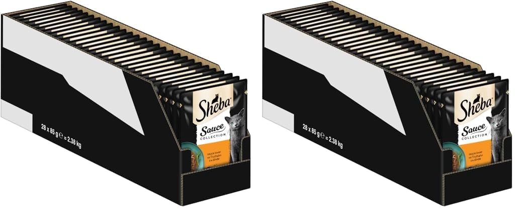 SHEBA Portionsbeutel Nassfutter für Katzen Sauce Collection Sauce Lover mit Truthahn 28 x 85g (Packung mit 2)