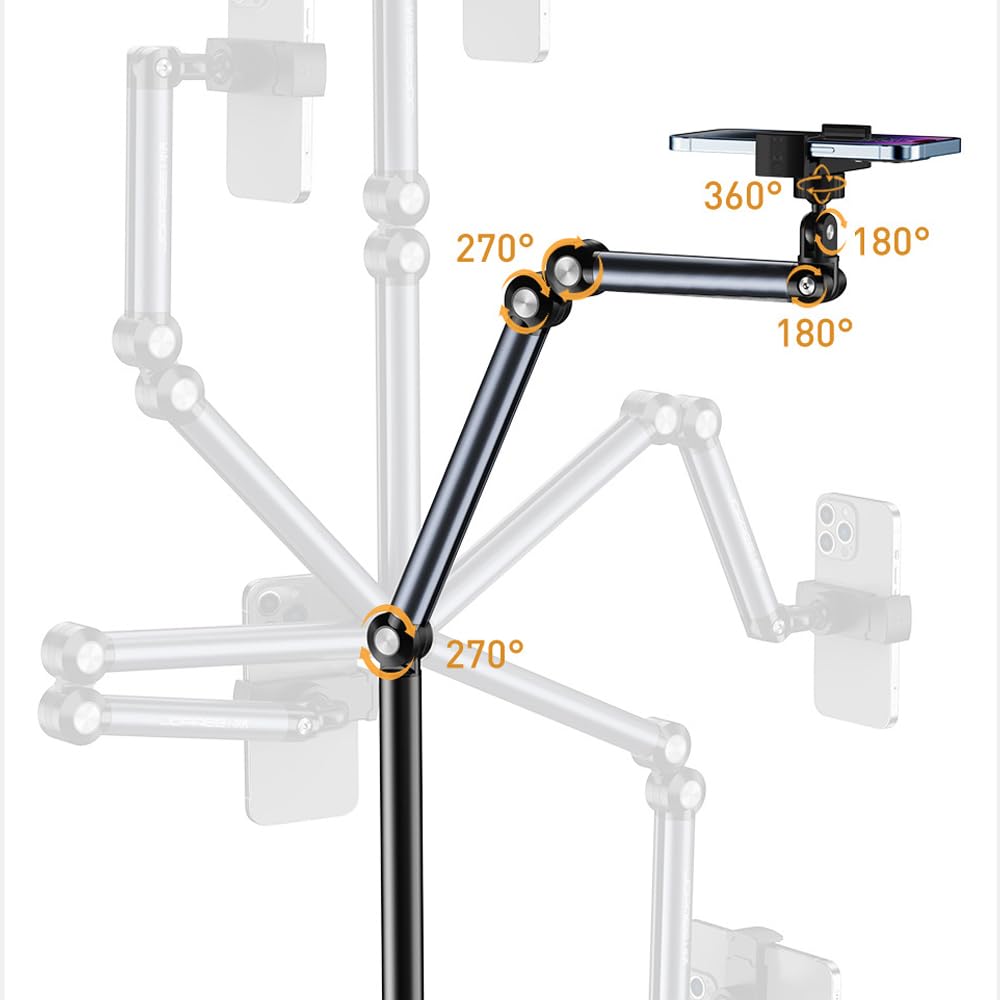Soporte de Suelo para Tableta con Base de Doble Peso, Giratorio 360 Grados, de Metal, con Brazo Largo Flexible para la mayoría de teléfonos móviles y tabletas (4-13 Pulgadas)