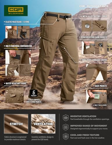 CQR Men's Quick Dry Tactical Pants, Water Resistant Outdoor Pants, Lightweight Stretch Cargo Work Hiking Pants - Image 6