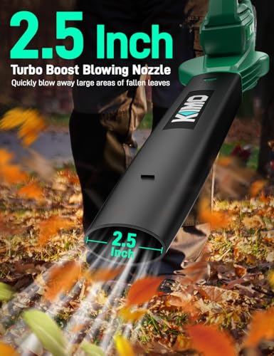 Image of KIMO Leaf Blower Cordless with Battery and Charger, 2 Pack Batteries, Extension Tube, 20000 RPM Variable Speed, Lightweight Cordless Leaf Blower, Battery Operated Leaf Blowers for Lawn Care and Patio