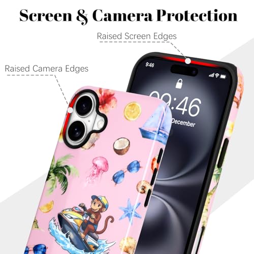 Image of Magnetic for iPhone 16 Plus Case [Compatible with Magsafe] Cute Summer Beach Monkeys Pattern Design, Full Body 2 in 1 Shockproof Scratch Resistant Protective Cover for Women Girl