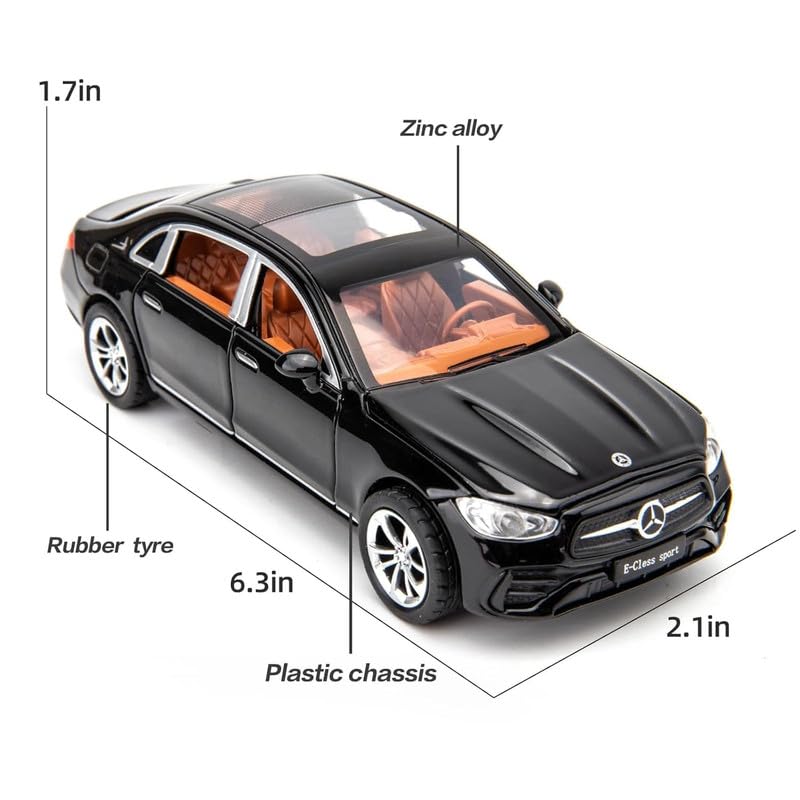 Image of Invite Enterprise 1:32 Scale Compatible Mercedes-Benz E300L Diecast Model Car - Zinc Alloy Collectible Toy With Pull-Back Action, Sound, And Light Features - Ideal Gift For Kids(Black Color)