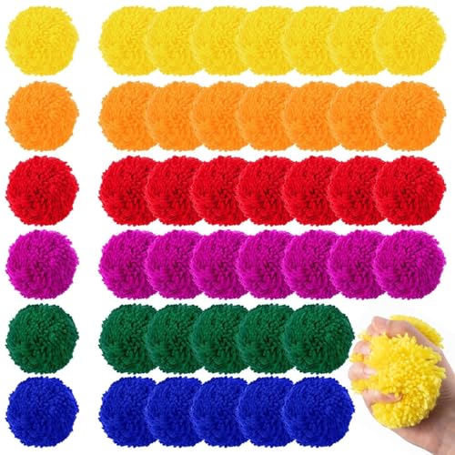 FRESHBALL 48 Pcs Kickball Dodgeballs 3.5 Inches Soft Acrylic Yarn Dodgeballs Playground Balls Large Hand Ball Physical Education Equipment for Adults Handball Outdoor Game Indoor Play, 6 Colors