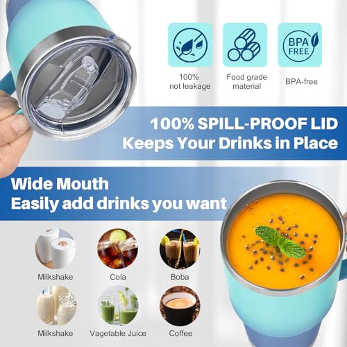 Image of 30 oz Tumbler with Handle, Stainless Steel Insulated Tumbler with Lid and Straw, Double Wall Vacuum Insulated Coffee Mug Tumbler, Insulated Coffee Thermal Cup for Cold and Hot (Light Dark Blue)