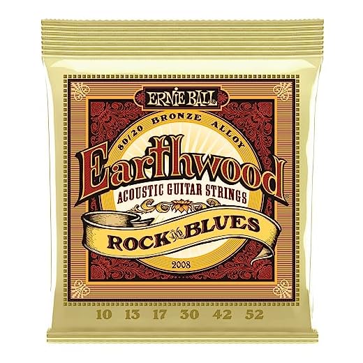 Ernie Ball Earthwood Rock and Blues - Cuerdas para guitarra acústica, bronce 80/20, con cuerda Sol lisa, calibre 10-52