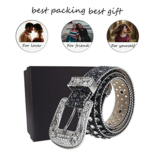 Rhinestone Belt for Men Women,Bling Luxury Western Leather Belts Diamond Cowgirl Cowboy Studded Crystal Belt4