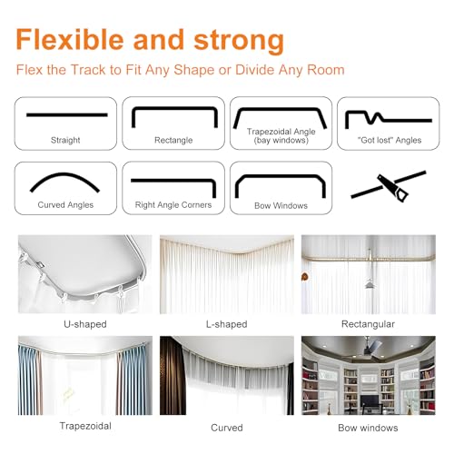 Room Divider Curtains Flexible Ceiling Tracks set Curtain track Ceiling Mount Blackout Curtain for Living Room Bedroom Ceiling Curtain Rod Privacy Dividers Panel W150xH84 Light Grey Drape&Black rail