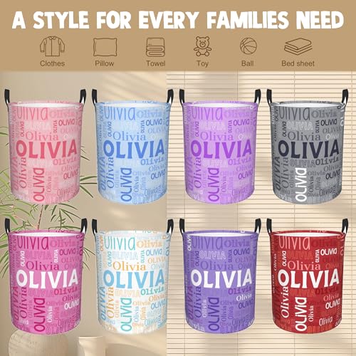 Image of Custom Name Laundry Hamper, Personalized Laundry Basket with Name for Boys Girls Men Women Kids, Customized Name Dirty Clothes Basket Gifts for Clothes Toy Bedroom Bathroom Laundry Room Dorm