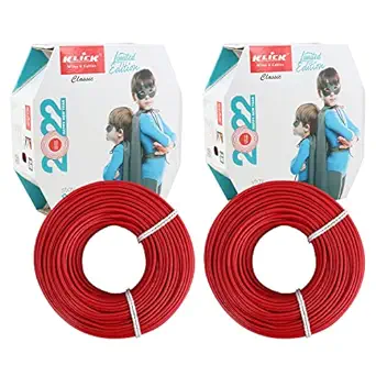 KLICK Copper Wire with Triple Layer PVC Coating, Single Core Flexible Electric Cable for Domestic & Industrial Connections (1.0 mm, 90m Long, Red, 2 Pcs)