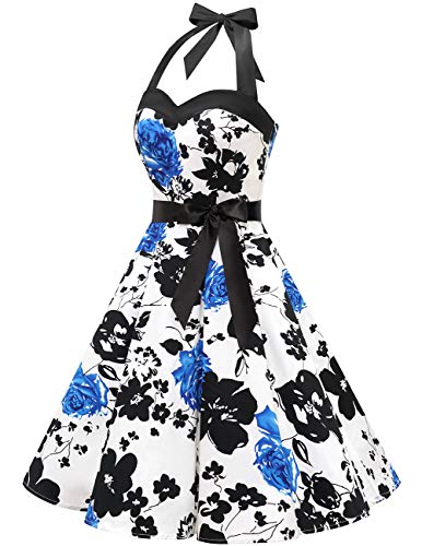 Image of DRESSTELLS Women's Vintage 1950s Cocktail Dress, Retro Tea Party Halter Swing Dresses