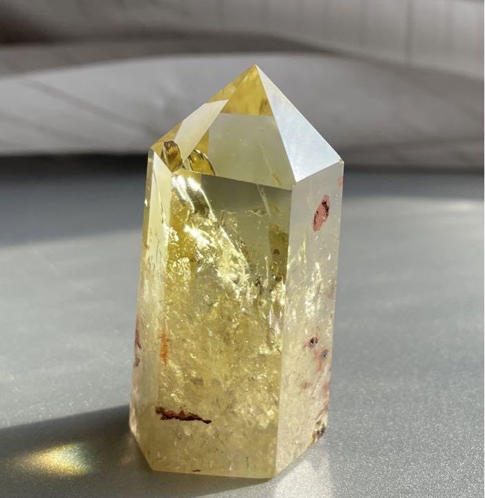 Amazon.co.jp: シトリン 六角柱 ポイント レインボー 虹入 黄水晶