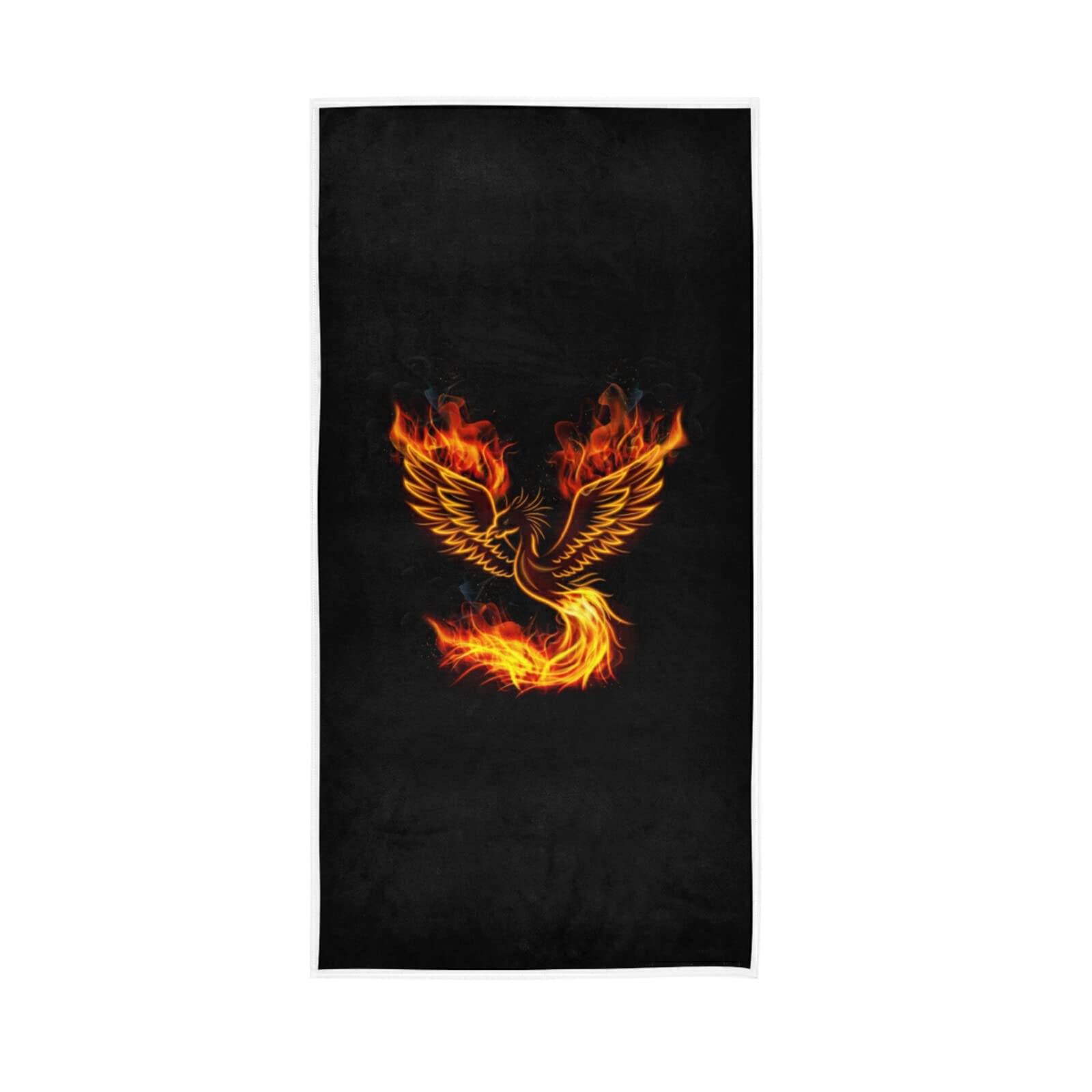 HUYGD Fire Burning Phoenix Bird with Wings on Black Soft Hand Bath Towel 30" x 15" Thin Fast Drying Absorbent Soft Towels for Kitchen Gym Spa Hotel Beach