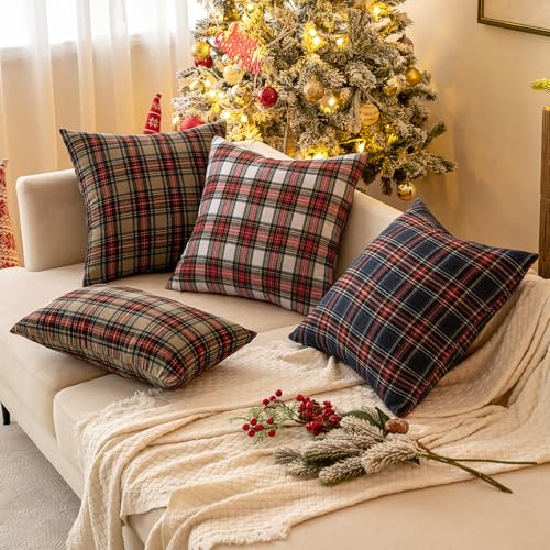 Image of MIULEE Christmas Plaid Pillow Covers Scottish Tartan 18x18 Red and White