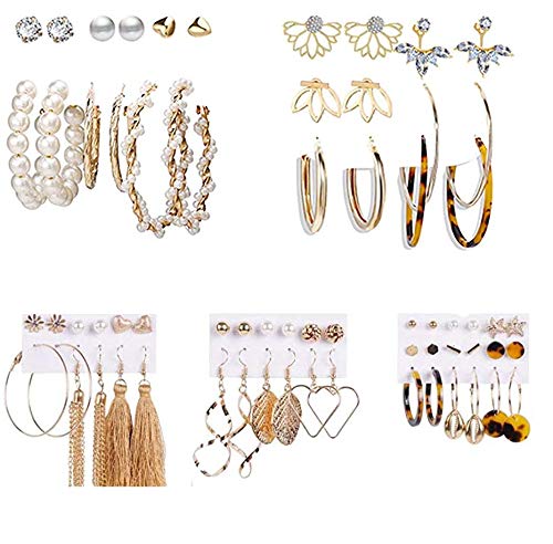 STAR WORK - 33 Pair Vintage Drop Dangle Earrings Set for Women Girls Bohemian Earrings with Hollow Leaf Waterdrop Jewelry (HOOP) (B08TTT2CLZ) Amazon Price History, Amazon Price Tracker